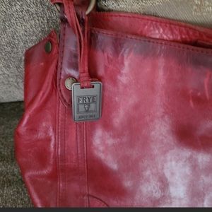 Gorgeous Frye Melissa Washed Leather Satchel Red Shoulder Handbag Purse RARE!